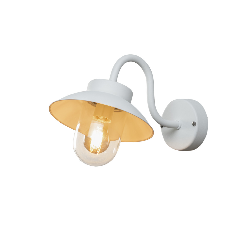 Vega Hvid udendørslampe Fra Konstsmide - Den brede skærm og den klare glaskuppel spreder et behageligt og rettet lys, som gør lampen perfekt til entre og terrasser.