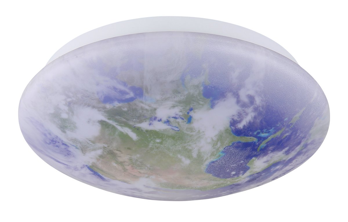 Gaia Ø26 Flerfarvet børnelampe Fra Globo Lighting - Gaia &auml;r en unik plafond med en detaljerad v&auml;rld och molnmotiv p&aring; sk&auml;rmen.