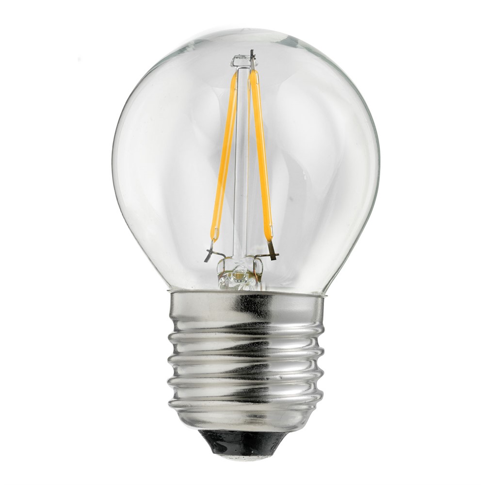 LED E27 kuglepære 4W 2700K Gennemsigtig Fra Unison - Det klassiske design passer ind i b&aring;de moderne og traditionelle interi&oslash;rer og bringer en tidl&oslash;s elegance til dit hjem.