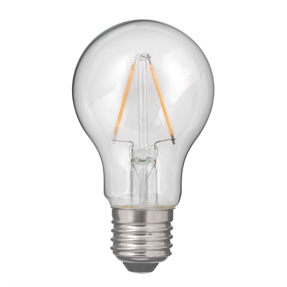 E27 normal 2W 2700K Gennemsigtig Fra Unison - Denne KLASSISKE normale klare LED-lampe med E27-fatning og en effekt på kun 2W er det perfekte valg til energieffektiv belysning.