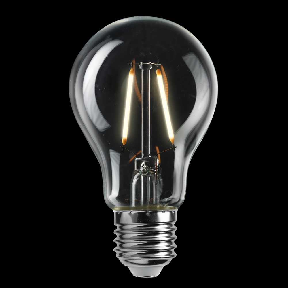E27 normal 2W 2700K Gennemsigtig Fra Unison - Denne KLASSISKE normale klare LED-lampe med E27-fatning og en effekt på kun 2W er det perfekte valg til energieffektiv belysning.