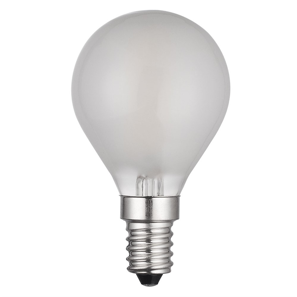 LED E14 kuglepære mat 0,8W 2700K Hvid Fra Unison - CLASSIC globe mat E14 lyskilde med effekt p&aring;; 0,8W og et varmt lys p&aring; 2700K giver en bl&oslash;d og behagelig lysspredning.