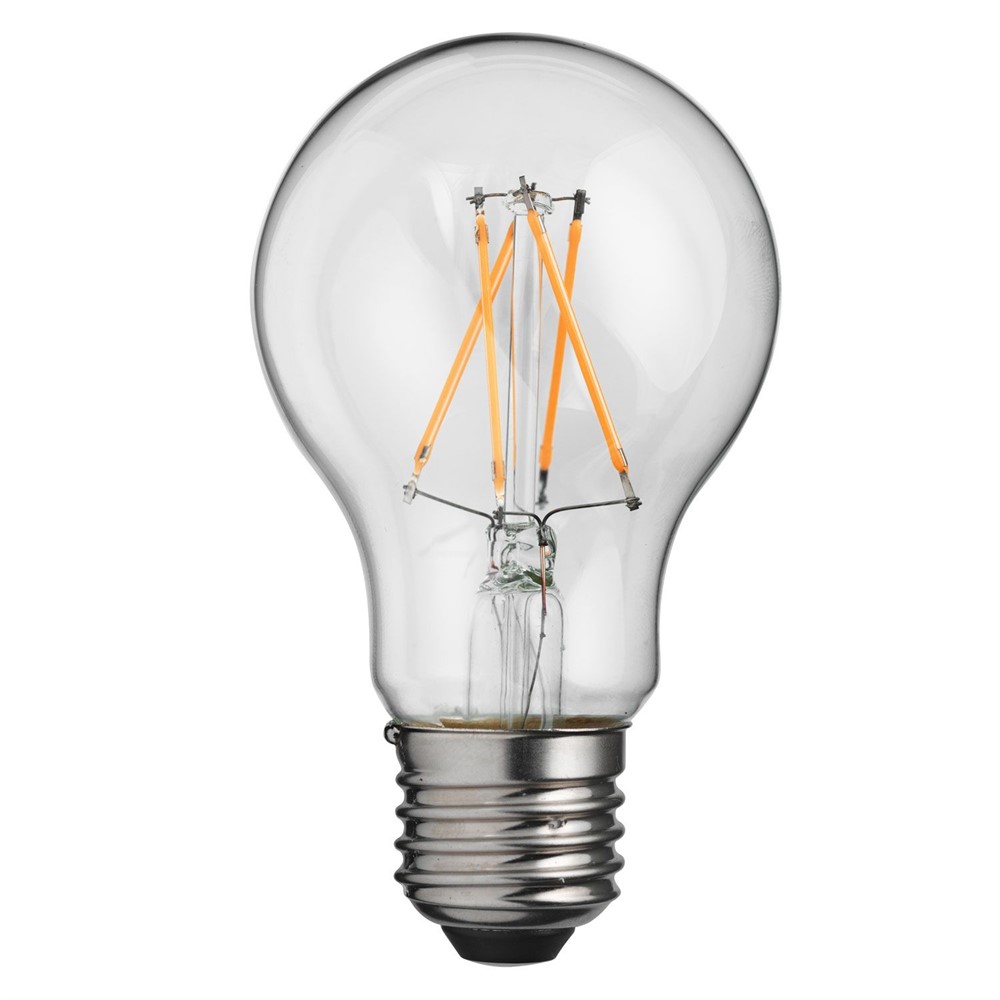 E27 normal 4W 2700K Gennemsigtig Fra Unison - Med en effekt på 4W og et varmt, indbydende lys på 2700K giver denne pære samme glød som traditionelle pærer, men med et markant lavere energiforbrug.