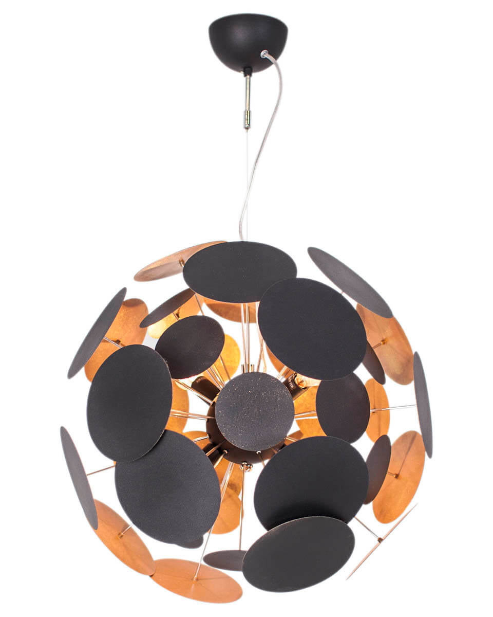 Planet Ø50 Sort/guld loftslampe Fra By Rydéns - Denne loftslampe har plader, der tilsammen ligner dem, der danner et solsystem, deraf navnet Planet.