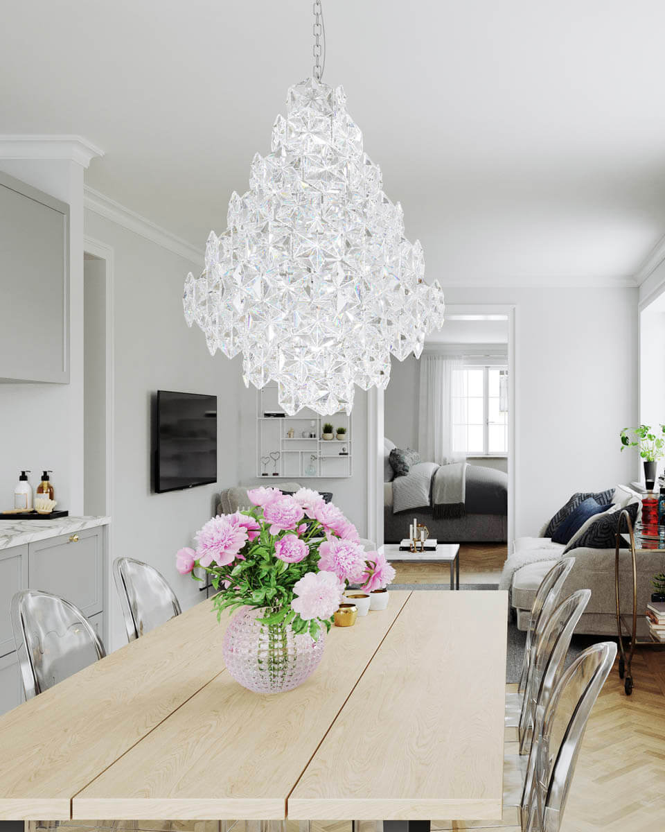 Monarque Ø58 Gennemsigtig krystal Fra By Rydéns - Monarque er en helt fantastisk lysekrone i transparent akryl med kromdetaljer.