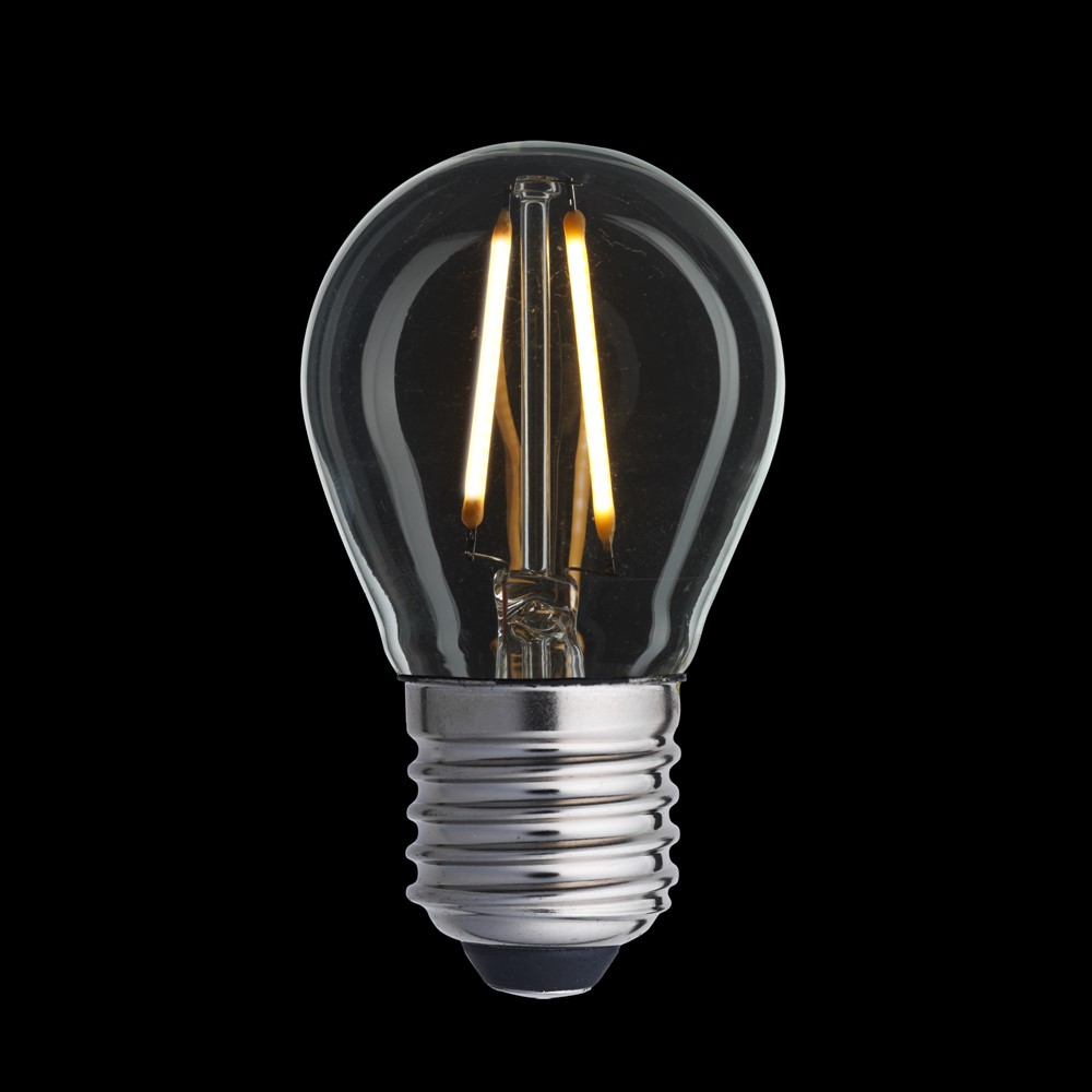 LED E27 kuglepære 4W 2700K Gennemsigtig Fra Unison - Det klassiske design passer ind i b&aring;de moderne og traditionelle interi&oslash;rer og bringer en tidl&oslash;s elegance til dit hjem.