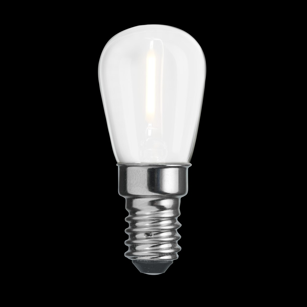 E14 Pærelampe Mat 0,8W 2700K Hvid Fra Unison - Den kompakte p&aelig;reform og matte overflade g&oslash;r den ideel til mindre armaturer og dekorative installationer, hvor der er behov for diskret og energieffektiv belysning.