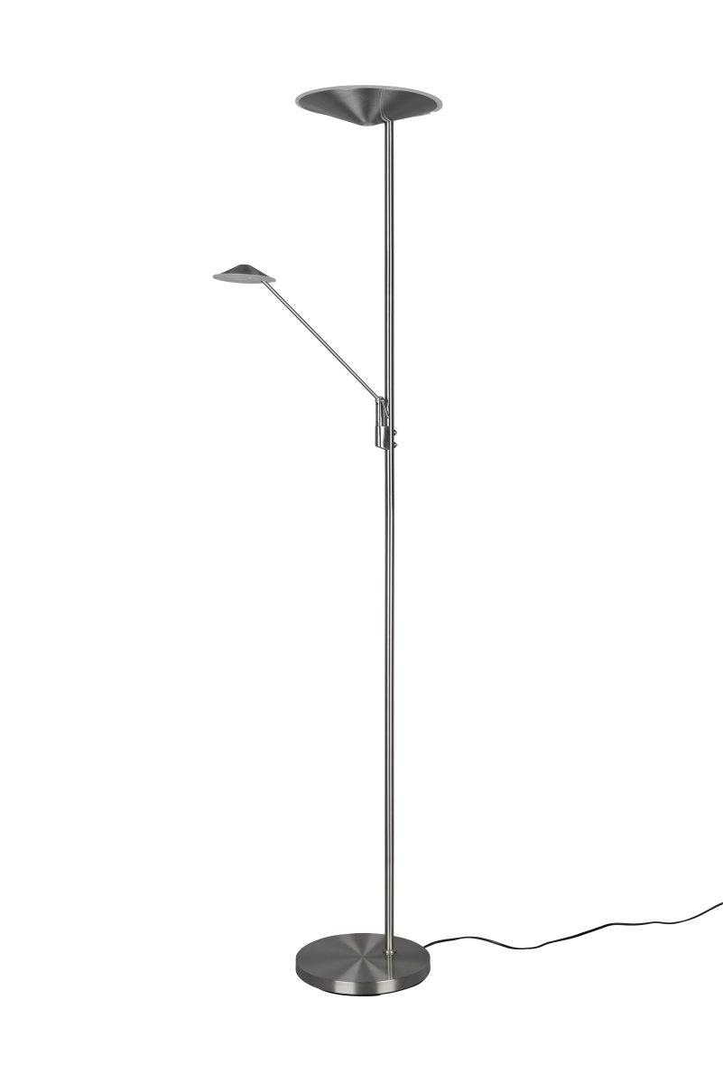 Brantford Børstet stål gulvlampe Fra Trio Lighting - Med dens integrerede sensordæmper kan du nemt justere lysstyrke og farve, mens hovedlyskilden og læsearmen kan bruges separat til fleksibel belysning.