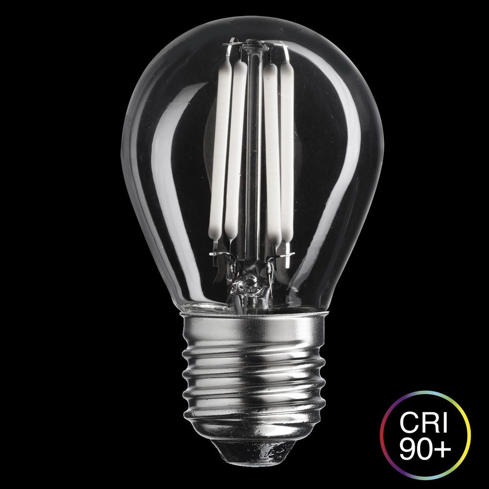 LED E27 kuglepære 2W 2700K Dæmpbar Gennemsigtig Fra Unison - 