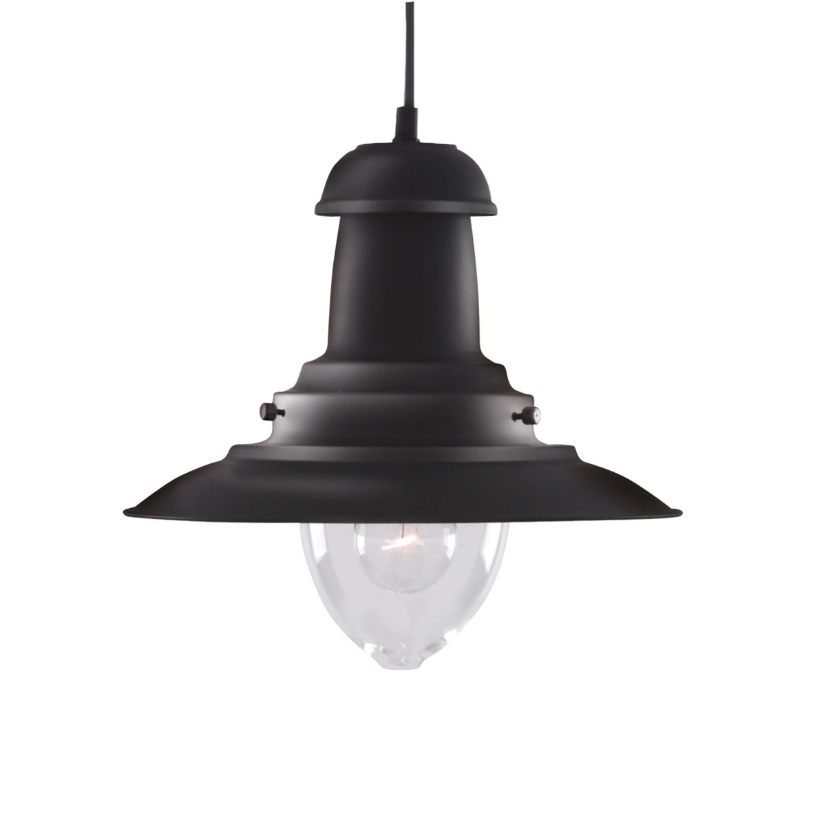 Fisherman Ø32 Sort loftslampe Fra Searchlight - Fisherman loftslampe i sort med klar glasskærm er en robust lanterne med en klassisk, industriel stil.