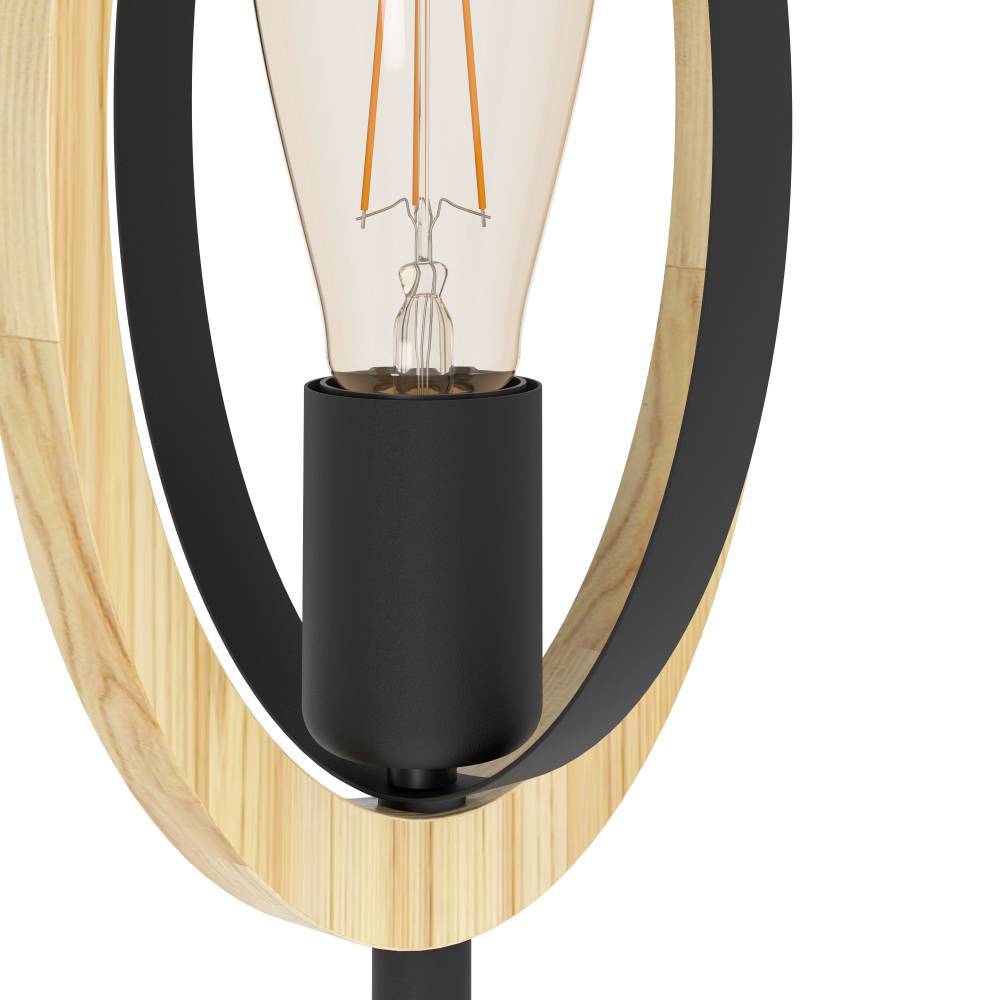 Basildon 35cm Sort bordlampe Fra Eglo - Denne unikke bordlampe kombinerer træets naturlige varme med metals robuste elegance, hvilket skaber en slående tilføjelse til dit interiør.