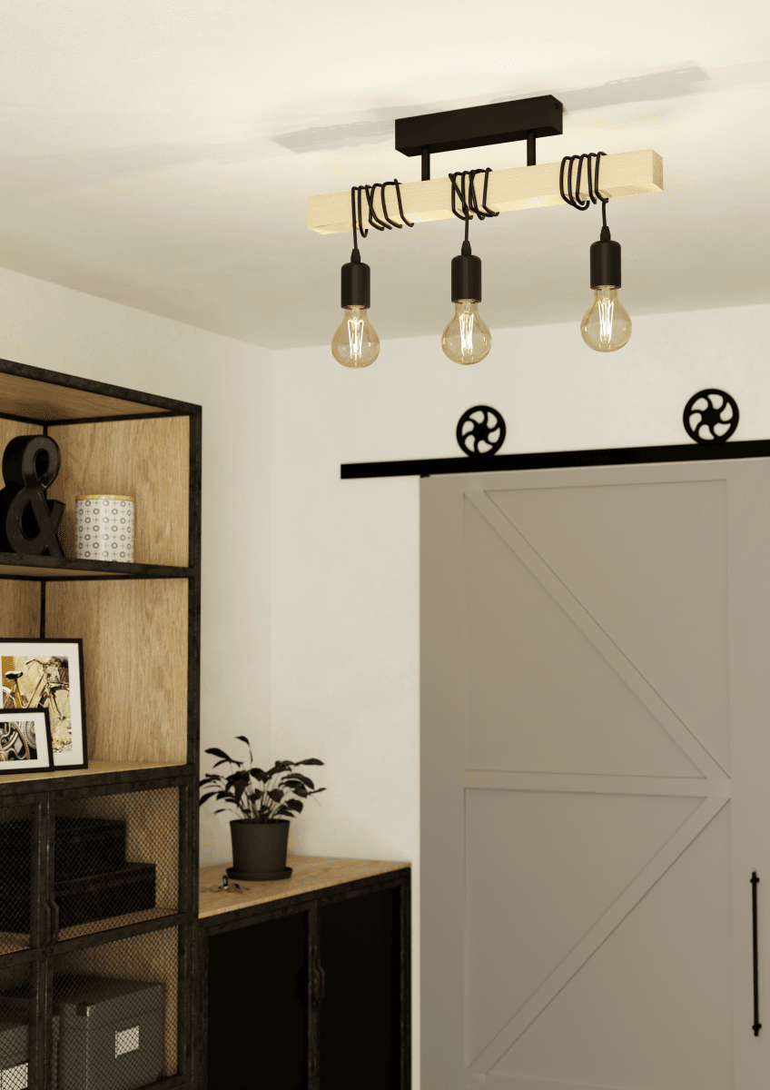 Townshend 55cm Træ plafond Fra Eglo - Townshend loftlampe kombinerer metal og tr&aelig; i et rustikt og moderne design.