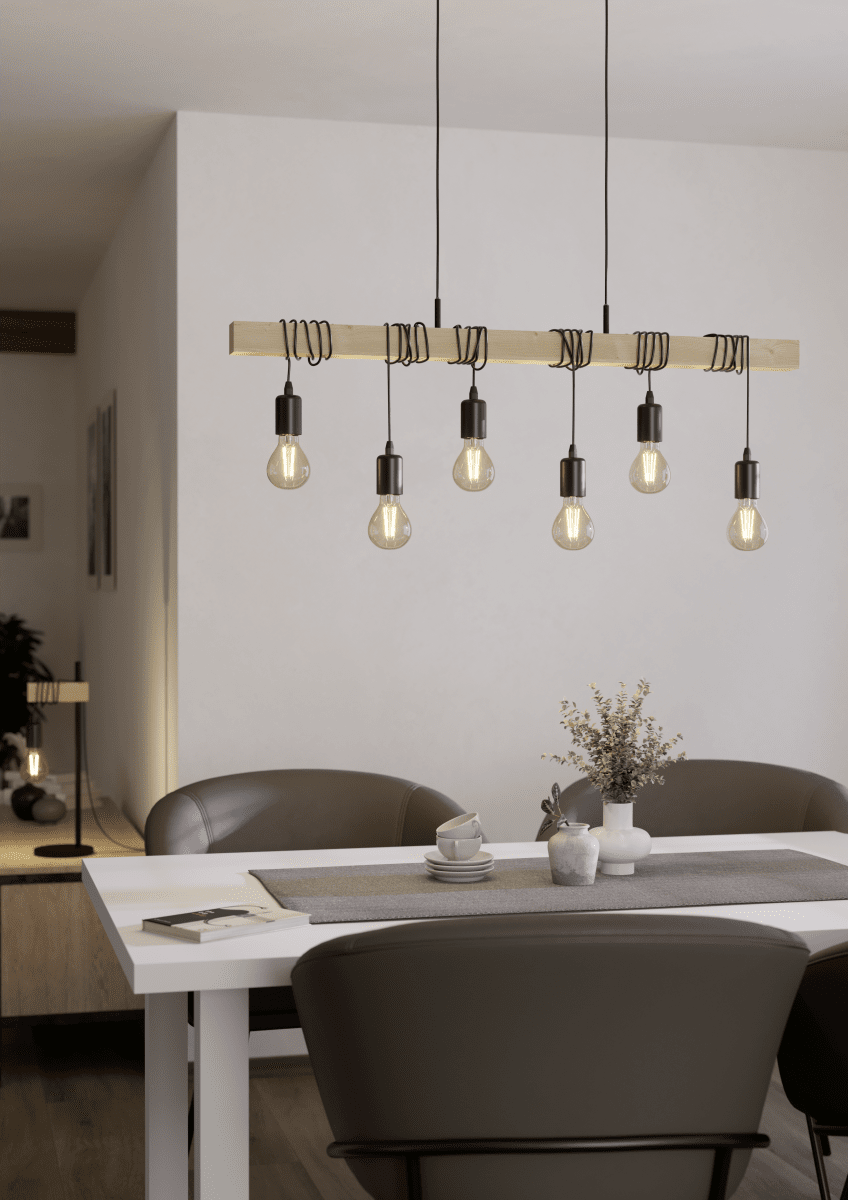 Townshend 100cm Træ loftslampe Fra Eglo - Townshend er en rustik pendellampe, der kombinerer metal og tr&aelig; i et moderne design.