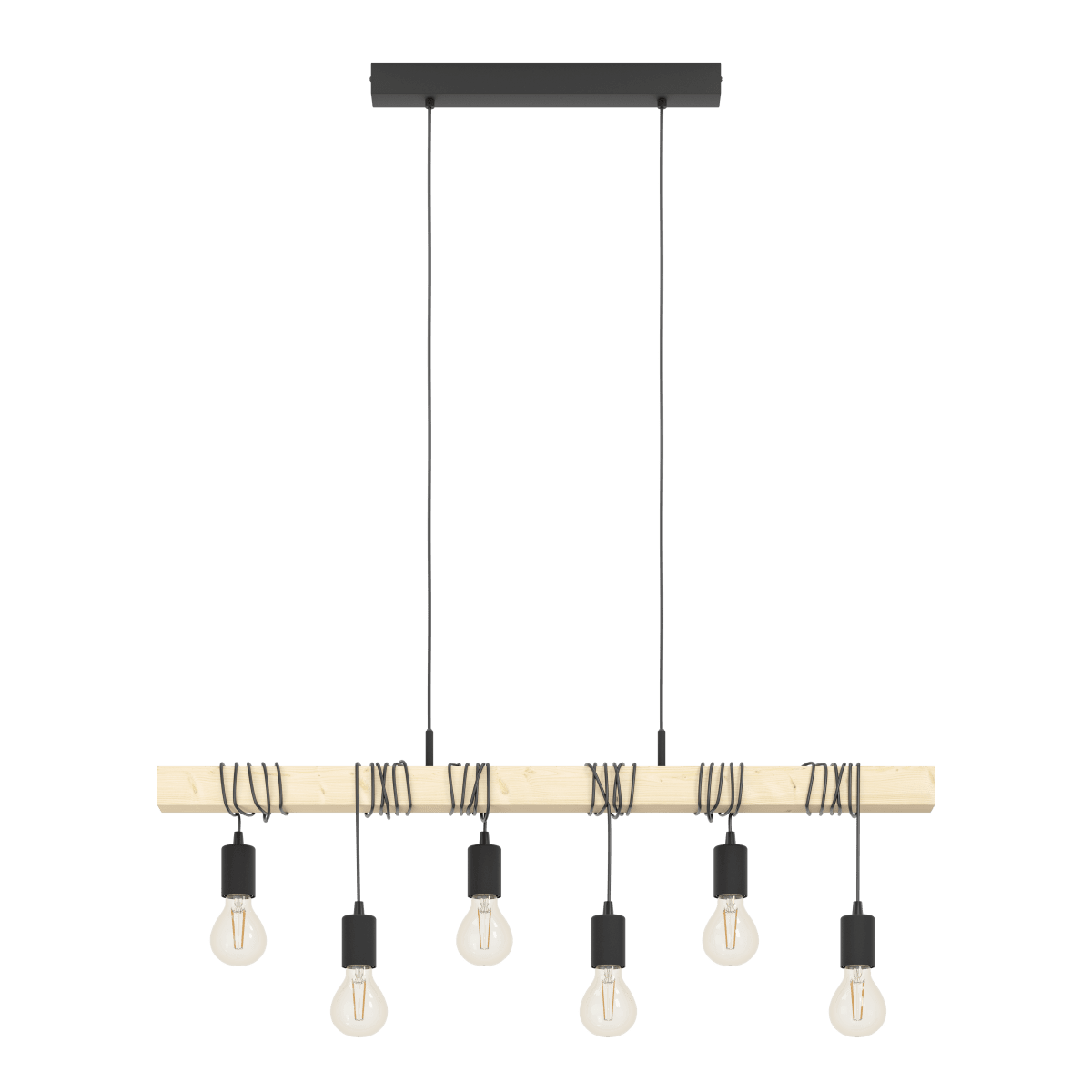 Townshend 100cm Træ loftslampe Fra Eglo - Townshend er en rustik pendellampe, der kombinerer metal og tr&aelig; i et moderne design.