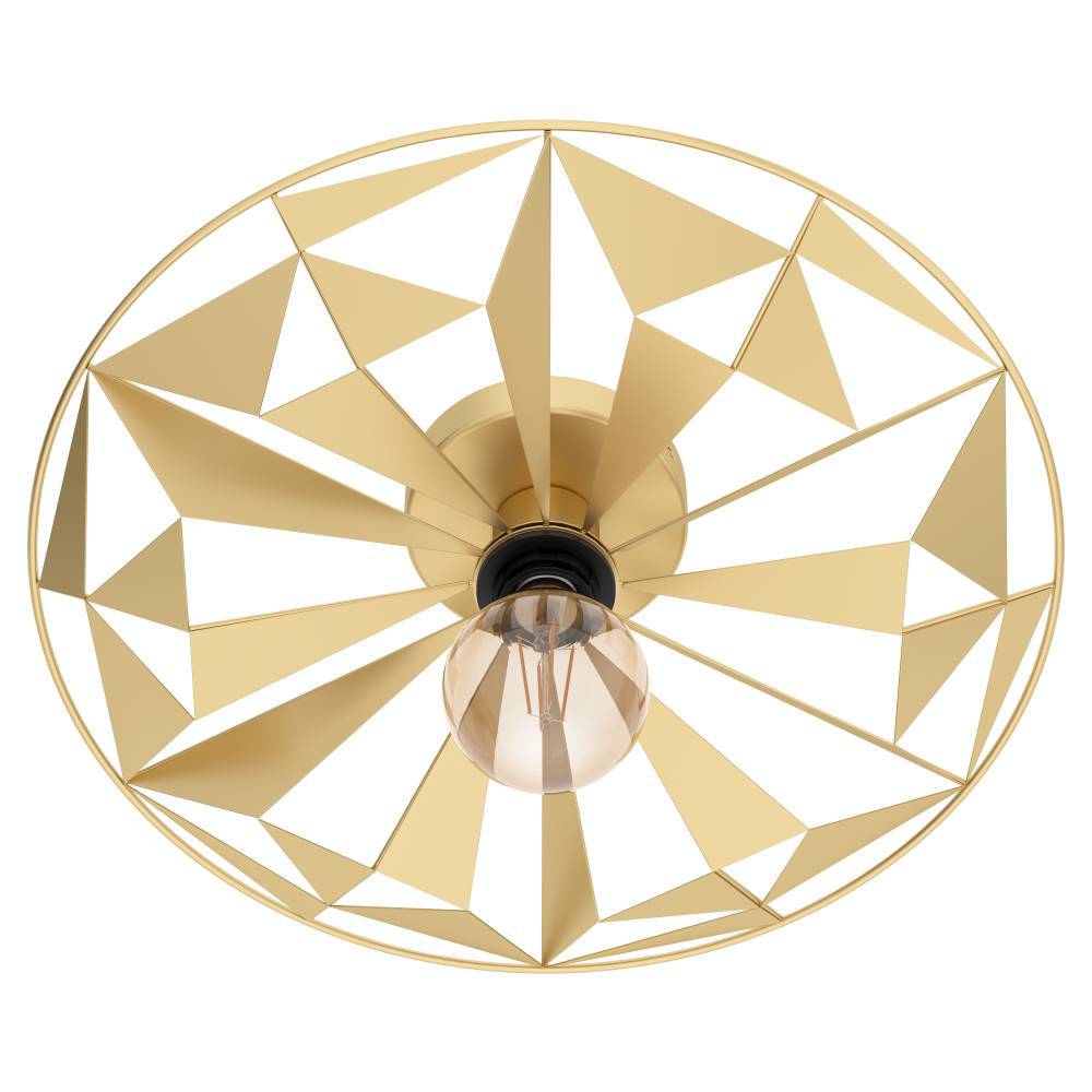 Castanuelo Ø42 Guld plafond Fra Eglo - Denne v&aelig;g- og loftlampe i guldfarvet metal har et i&oslash;jnefaldende geometrisk design, der skaber et dynamisk lysspil og giver rummet et luksuri&oslash;st pr&aelig;g.