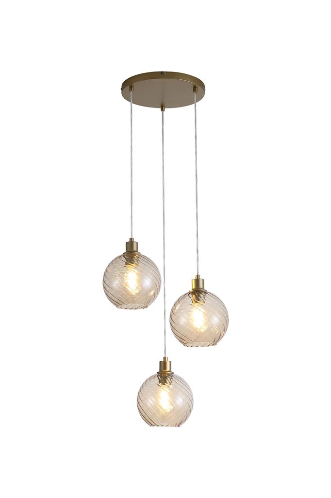 Radiance Ø46 Guld loftslampe Fra Searchlight - Skærmene hænger fra en loftsplade i en guldfinish, hvilket skaber et stilfuldt og sofistikeret udtryk.