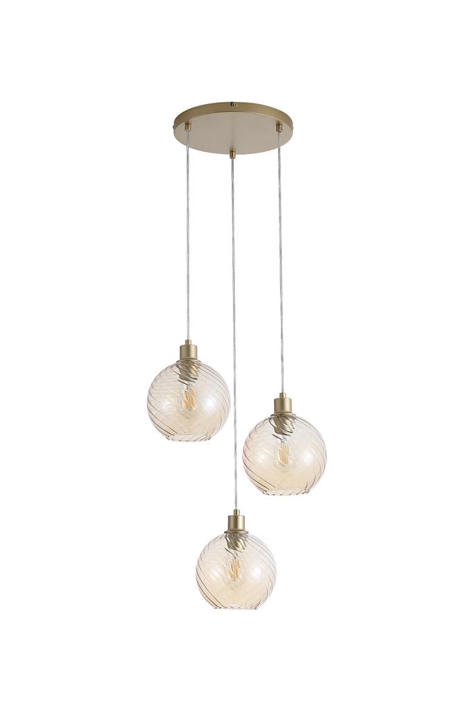 Radiance Ø46 Guld loftslampe Fra Searchlight - Skærmene hænger fra en loftsplade i en guldfinish, hvilket skaber et stilfuldt og sofistikeret udtryk.