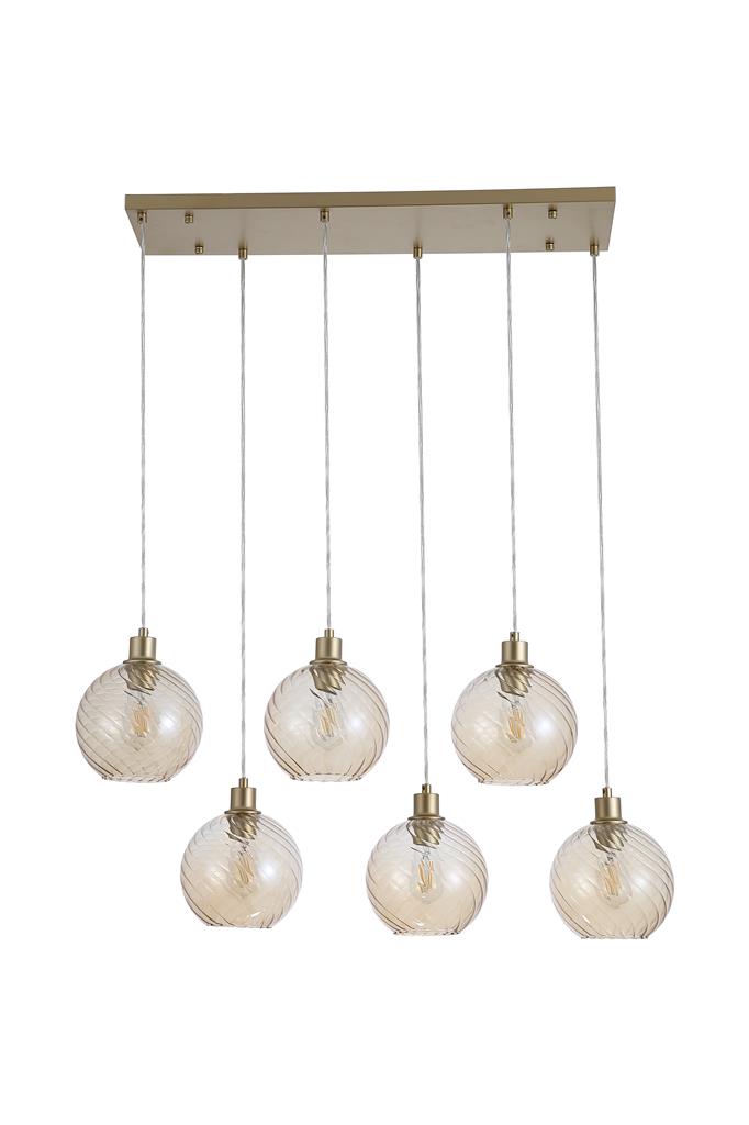 Radiance 95cm Guld loftslampe Fra Searchlight - Sk&aelig;rmene h&aelig;nger fra en loftsplade i en guldfinish, hvilket skaber et stilfuldt og sofistikeret udtryk.
