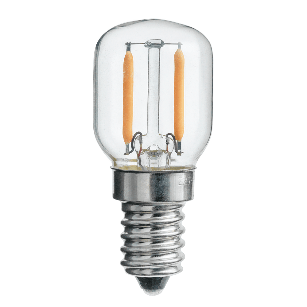 E14 Pærelampe 1,2W 2200K Dæmpbar Gennemsigtig Fra Unison - Denne P&auml;ron LED-lampe med en klar E14 base har en effekt p&aring;; 1,2W og en farvetemperatur p&aring; 2200K.