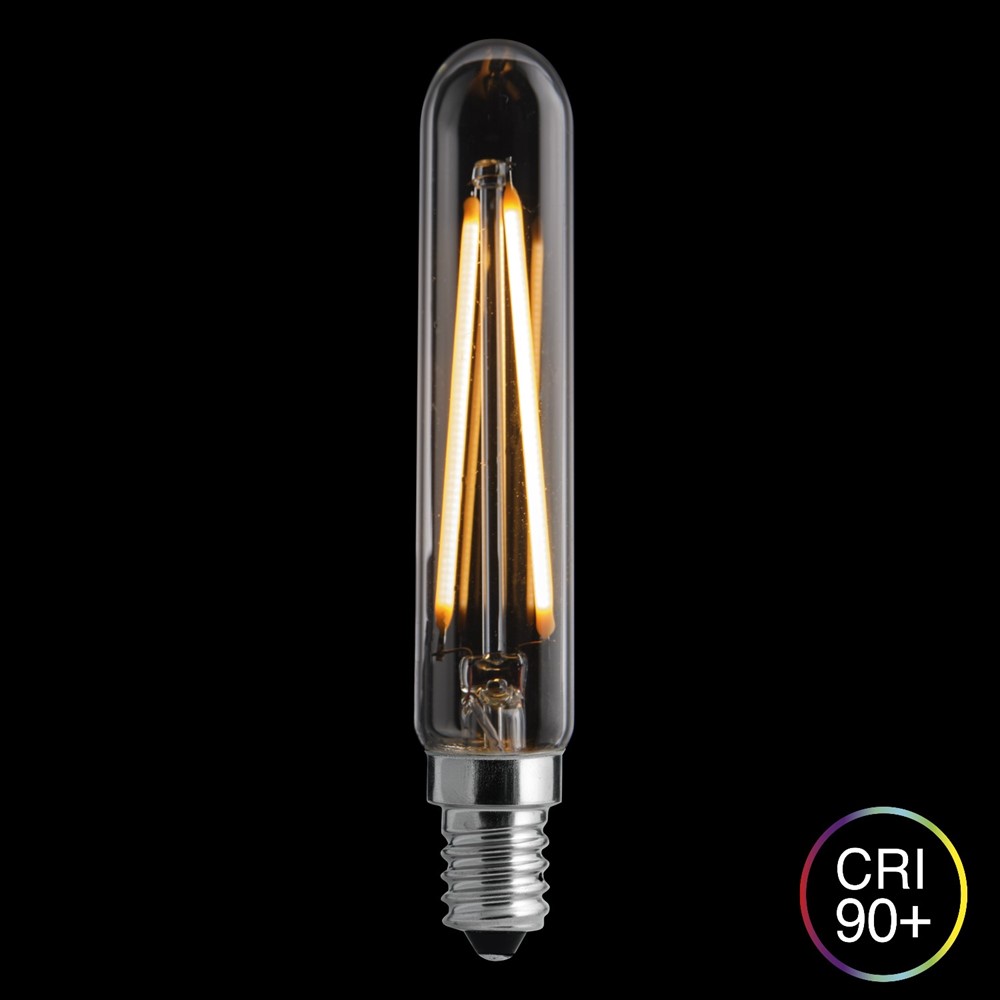 E14 XL Rørlampe 2,5W 2200K Dæmpbar Gennemsigtig Fra Unison - Den har en effekt p&aring; 2,5W og en farvetemperatur p&aring; 2200K, hvilket giver et varmt og behageligt lys.