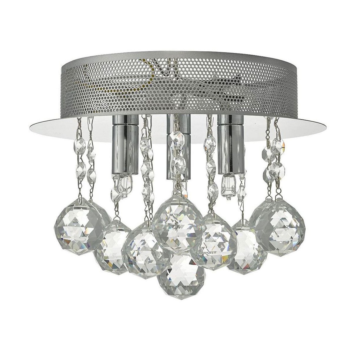 Plafond kristall 25cm K9 Chrom krystal Fra Oriva - Dens moderne design med perforeret metalring giver en flot kontrast til de funklende krystaller.