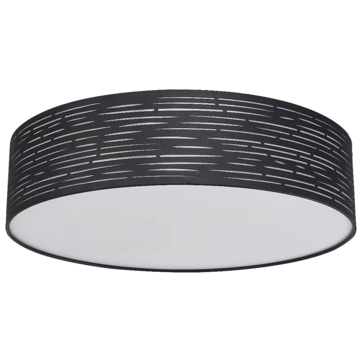 Candy Ø40 Sort plafond Fra Oriva - Den sorte skærm med elegante, subtile udskæringer spreder et blødt og behageligt lys i rummet, perfekt til både stue og soveværelse.