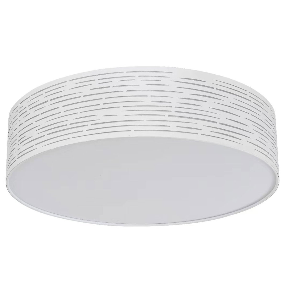 Candy Ø40 Hvid plafond Fra Oriva - Den hvide skærm med elegante, subtile udskæringer spreder et blødt og behageligt lys i rummet, perfekt til både stue og soveværelse.