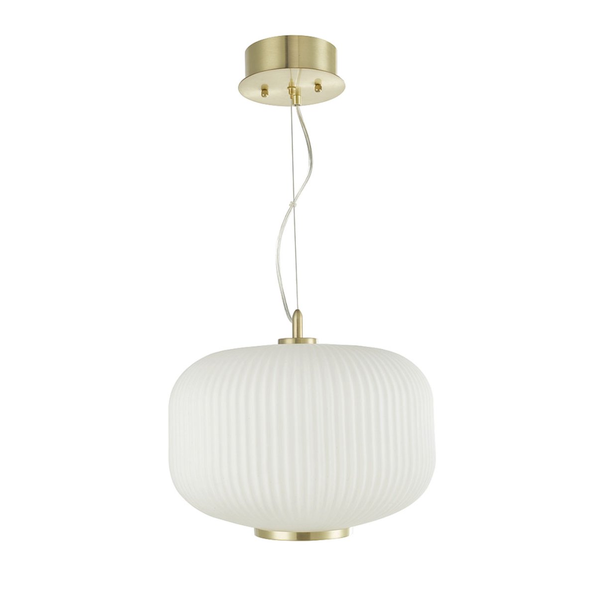 Zoom billede af Nicki Ø35 Børstet messing loftslampe Fra Oriva - Denne elegante loftslampe i matteret glas med en ribbet overflade og b&oslash;rstede messingdetaljer giver dit hjem et stilrent og sofistikeret udtryk.