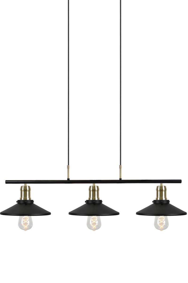 Disc 96cm Sort loftslampe Fra Globen Lighting - Lampen er udstyret med to 120 cm tekstilledninger og en sort metalbaldakin.