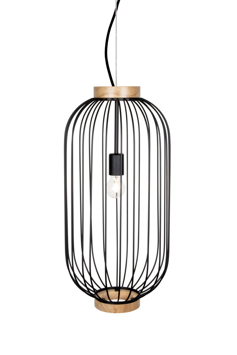 Berlin Ø30 Sort loftslampe Fra Globen Lighting - Loftslampe designet i en oval form med metalst&aelig;nger i matsort og dekor over og under i ask.