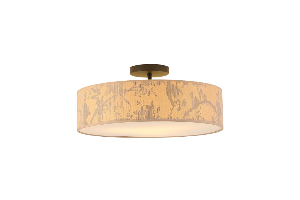 Isla Ø55 Lys brun plafond Fra Searchlight - Isla er en smuk loftslampe med en skærm lavet af miljøvenligt genbrugspapir og dekoreret med et blødt bladmønster i naturlige toner - perfekt til at skabe en varm og beroligende atmosfære.