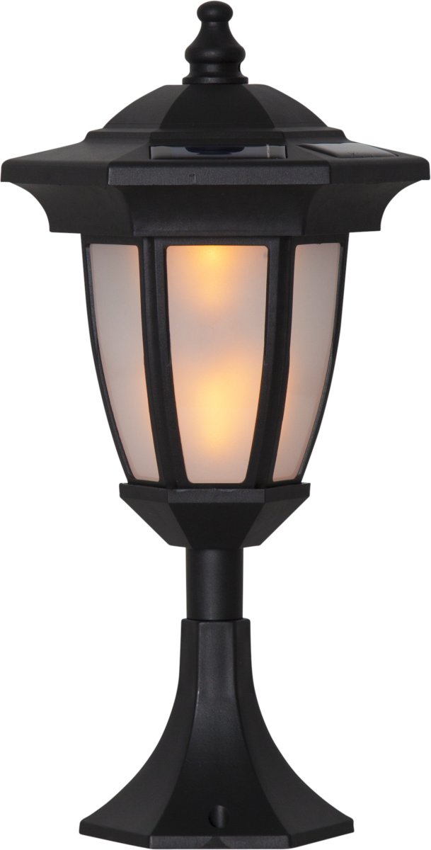 Flame Sort solcellelampe Fra Star Trading - 35cm, som gulvdekoration eller stilys med 1 midterdel højde 49cm med 2 midterdele højde 63cm.