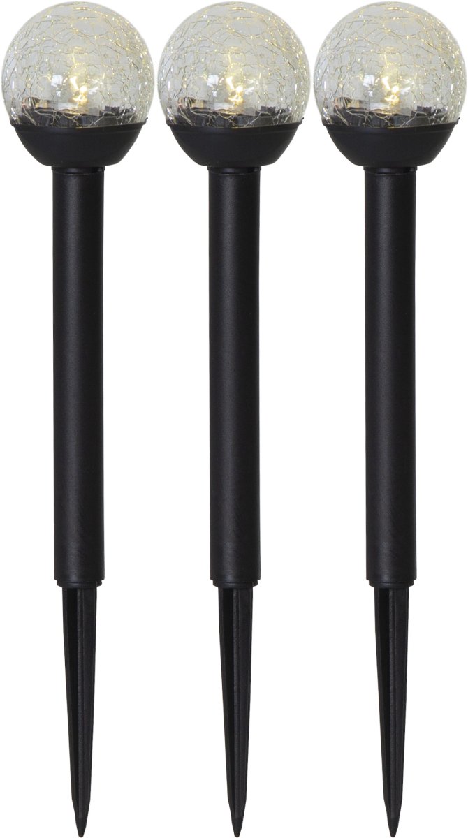 Roma 3-p Sort solcellelampe Fra Star Trading - S&aelig;t med 3 6 cm glaskugler p&aring;&aring; Sort pind, der er fantastisk til at pynte i haven eller i urtepotter udend&oslash;rs.