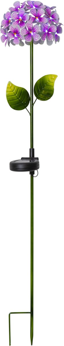 Hortensia Lyserød solcellelampe Fra Star Trading - De sm&aring; lyspunkter formet som dugdr&aring;ber oplyser blomsten med et k&oslash;ligt hvidt sk&aelig;r og skaber en atmosf&aelig;risk effekt om aftenen.