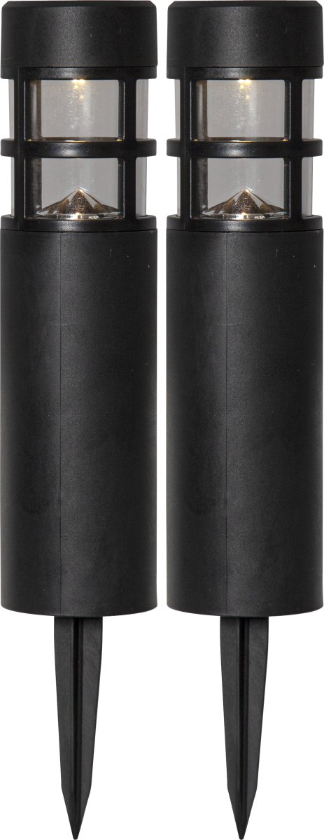 Rundi 2-p Sort solcellelampe Fra Star Trading - Vores solcellebelysning Rundi er en 2-pak gangbelysning i en rund form med et smukt gitter, der lyser op med 3 lumen i m&oslash;rke.