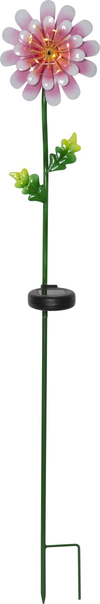 Daisy Lyserød solcellelampe Fra Star Trading - Den udskårne metalblomst er en smuk dekoration og er nem at placere i en beplantning i haven eller på et bord.