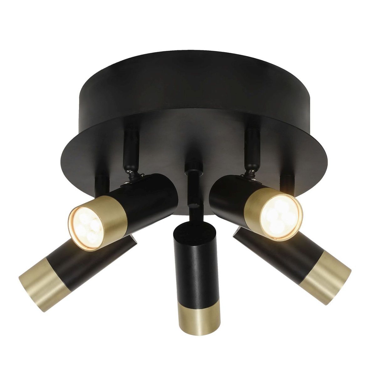 Mini 5 Sort guld spotlight Fra Oriva - Perfekt til at oplyse forskellige dele af et rum, og med sit rene design passer den til både moderne og klassiske interiører.