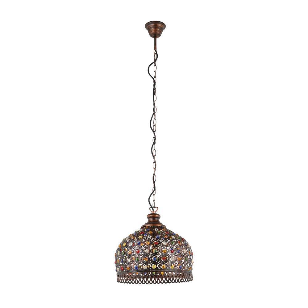 Jadida Ø33 Antik kobber loftslampe Fra Eglo - Denne form for belysning kan give et varmt og indbydende lysspil gennem de farvede detaljer, som gør den perfekt til at skabe en hyggelig atmosfære i stuer, spisestuer eller andre sociale rum, hvor man ønsker både dekorativ og funktionel belysning.