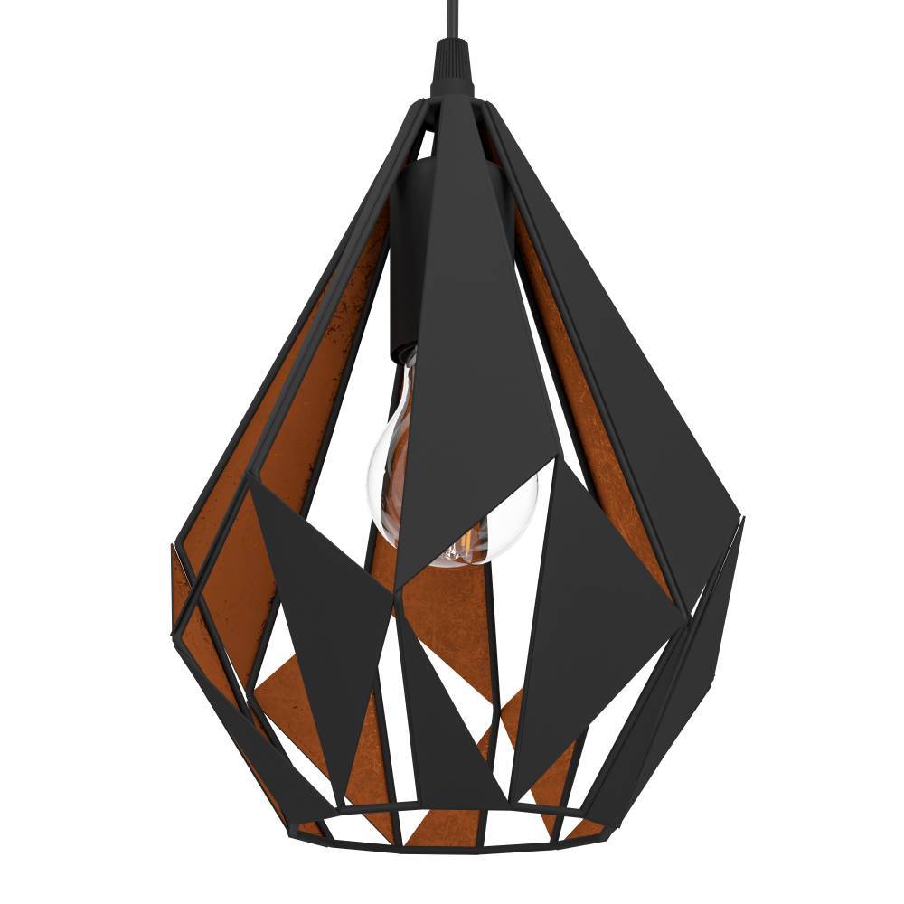 Carlton Ø20 Sort loftslampe Fra Eglo - Denne stilfulde pendel i sort metal og kobberfarvet inderside har et sl&aring;ende geometrisk design, der giver en moderne og eksklusiv f&oslash;lelse til rummet.