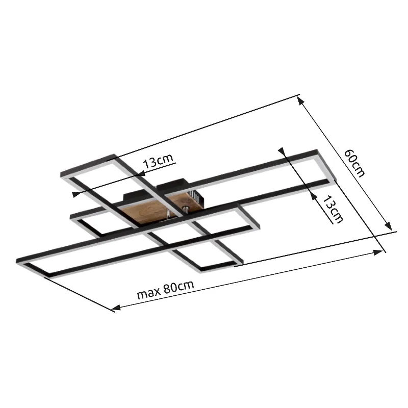 Dakari 100cm Sort plafond Fra Globo Lighting - Lampan &auml;r tillverkad av mattsvart metall i kombination med en m&ouml;rk MDF-tr&auml;look, vilket ger den en exklusiv och sofistikerad k&auml;nsla.