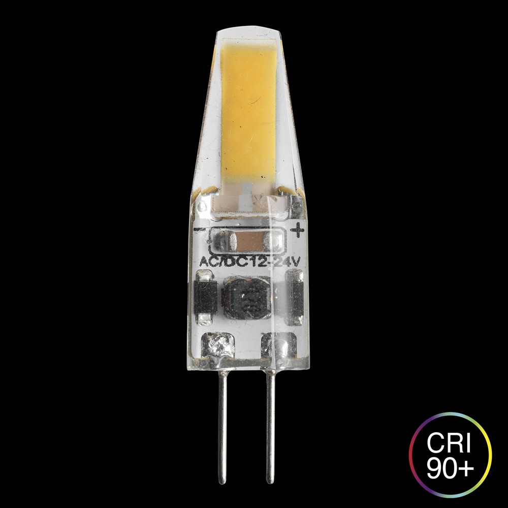 LED G4 Silikone 12V 1,5W 3000K Dæmpbar Gennemsigtig Fra Unison - Med en h&oslash;j CRI-v&aelig;rdi (90+) garanterer den fremragende farvegengivelse, hvilket g&oslash;r den perfekt til milj&oslash;er, hvor farve og lyskvalitet er afg&oslash;rende.