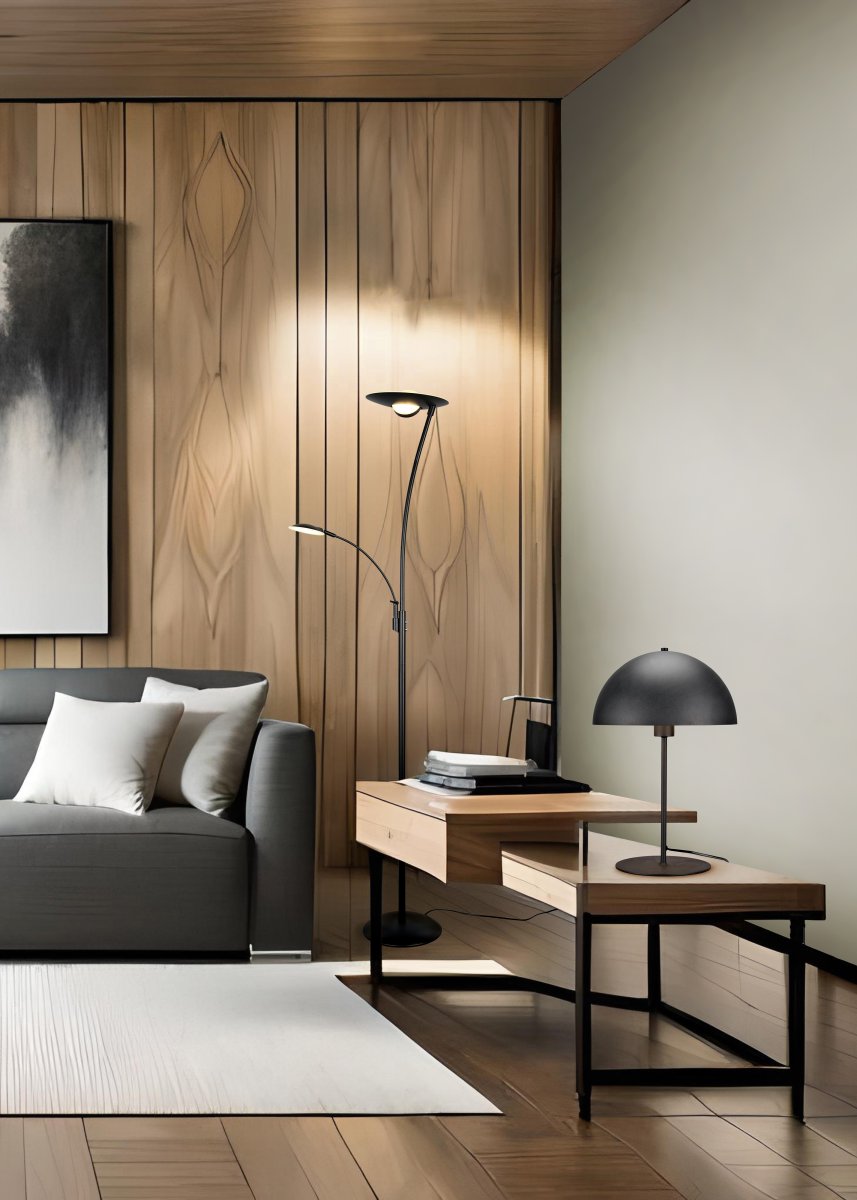 Nola 45cm Sort bordlampe Fra Trio Lighting - Den moderne, svampeformede form passer ind i dit interiør og skaber harmoni på en byr&aring; eller natborde.