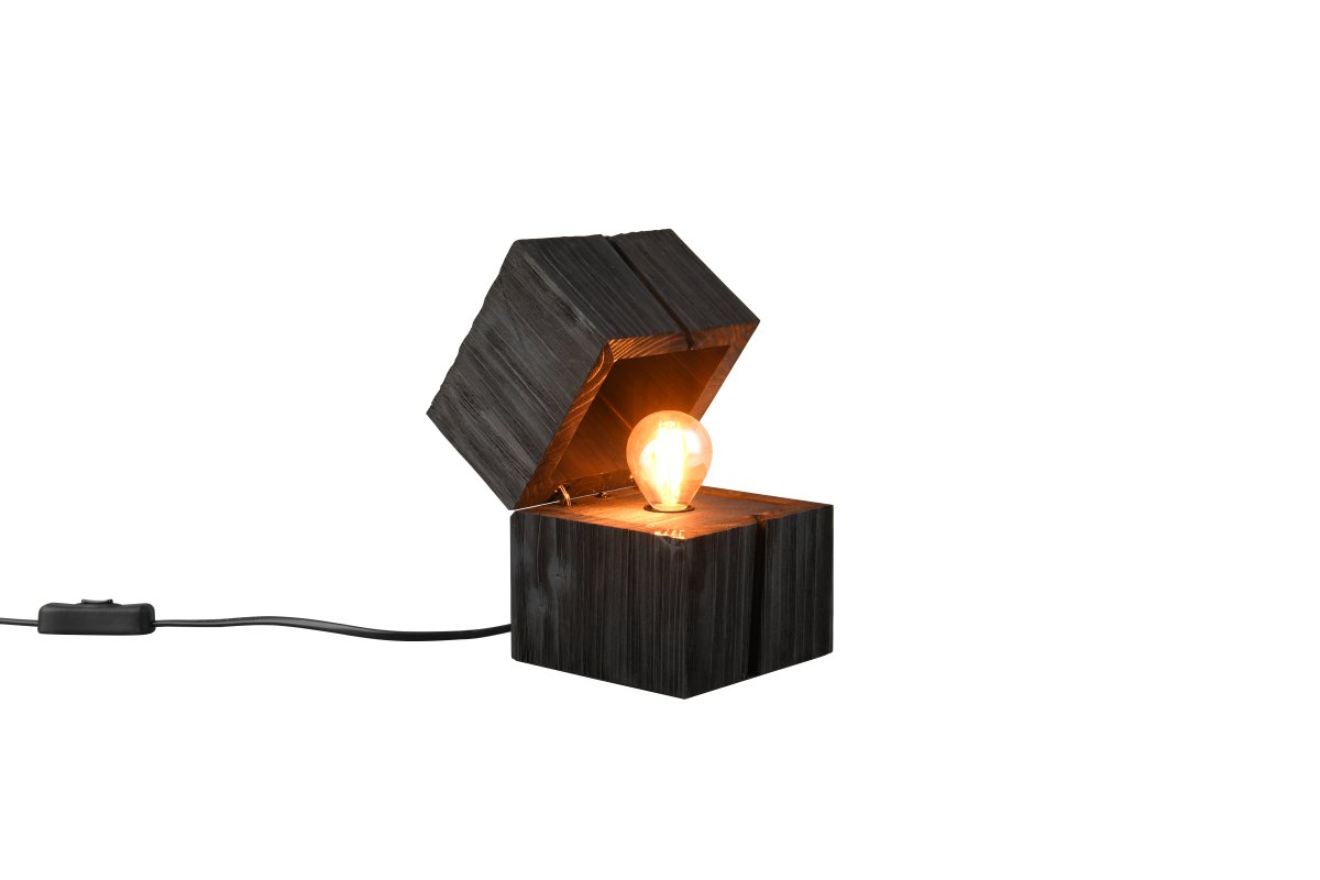 Treasure 16cm Sort bordlampe Fra Trio Lighting - En dørkontakt betyder, at lampen automatisk tændes, når låget åbnes, og forbliver tændt.