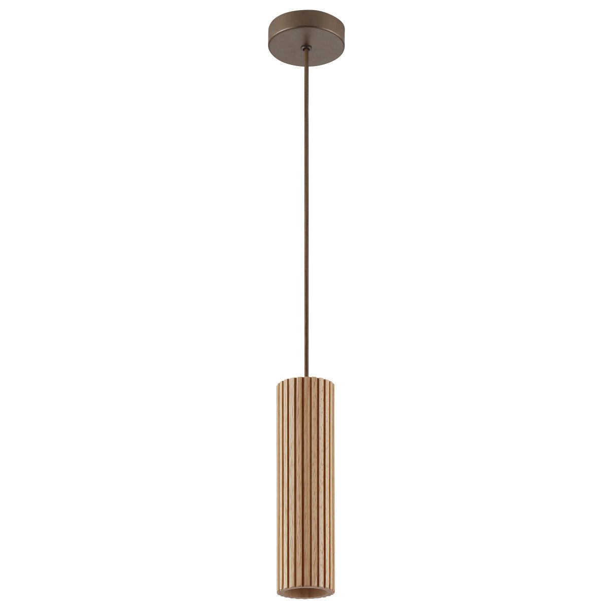 Lakewood Ø10 Træ loftslampe Fra Brilliant - Pendlen har en brun metalbaldakin og en matchende ledning, der skaber en samlet helhed.