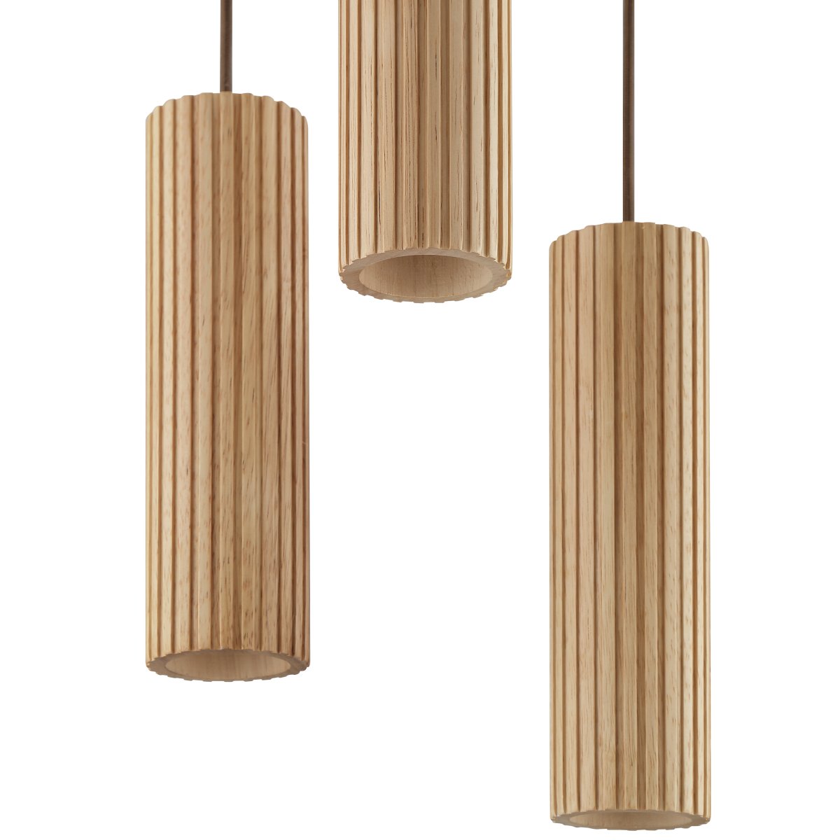 Lakewood Ø28 Træ loftslampe Fra Brilliant - Pendlerne hænger fra en rund baldakin i matchende brunt metal, og højden kan justeres under installationen for at tilpasse sig rummet og det ønskede udtryk.