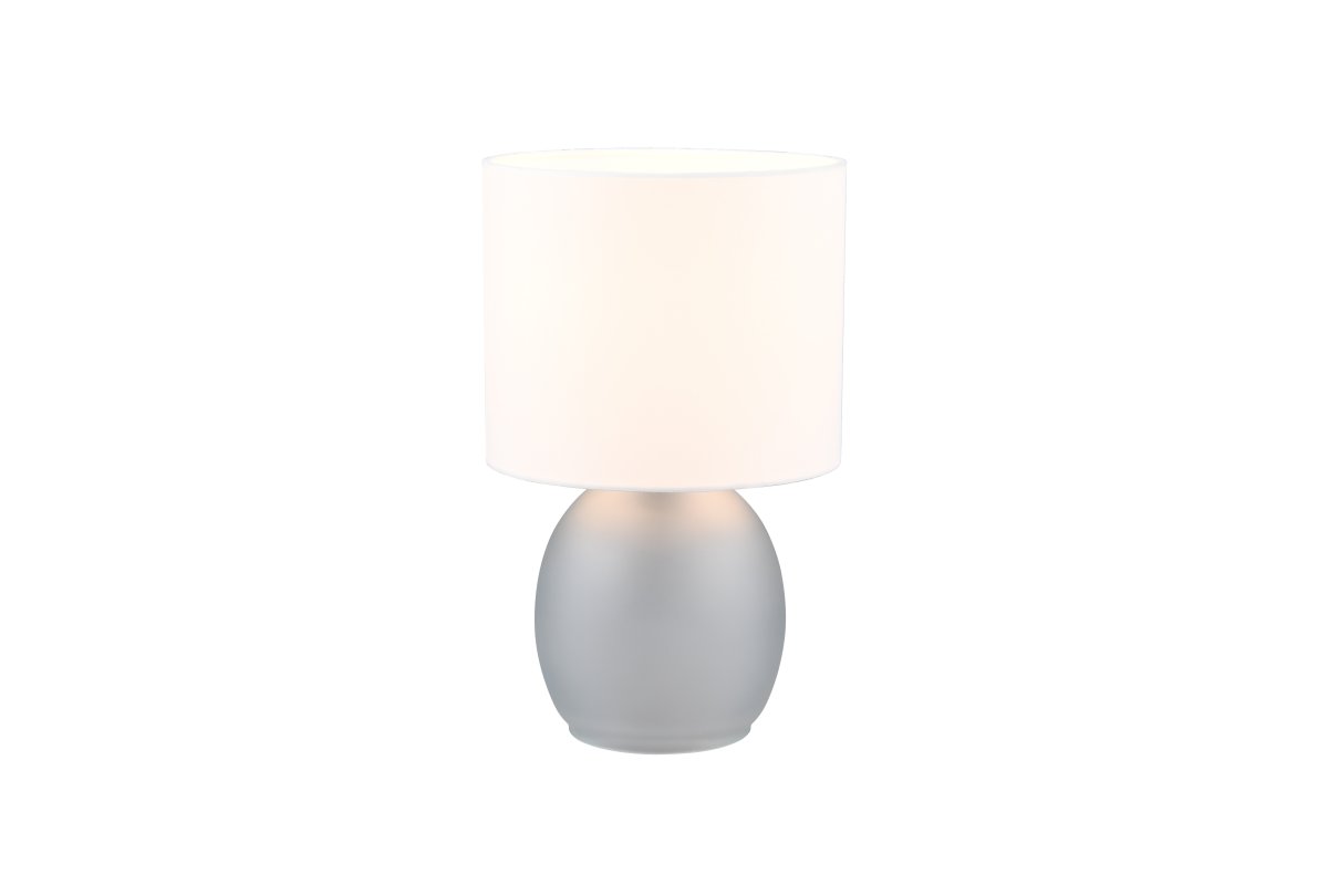 Vela 30cm Grå bordlampe Fra Trio Lighting - Den sofistikerede farvekombination af hvid og grå fuldender lampens design og giver en moderne følelse, hvilket gør den til en ideel indretningsdetalje i dit hjem.