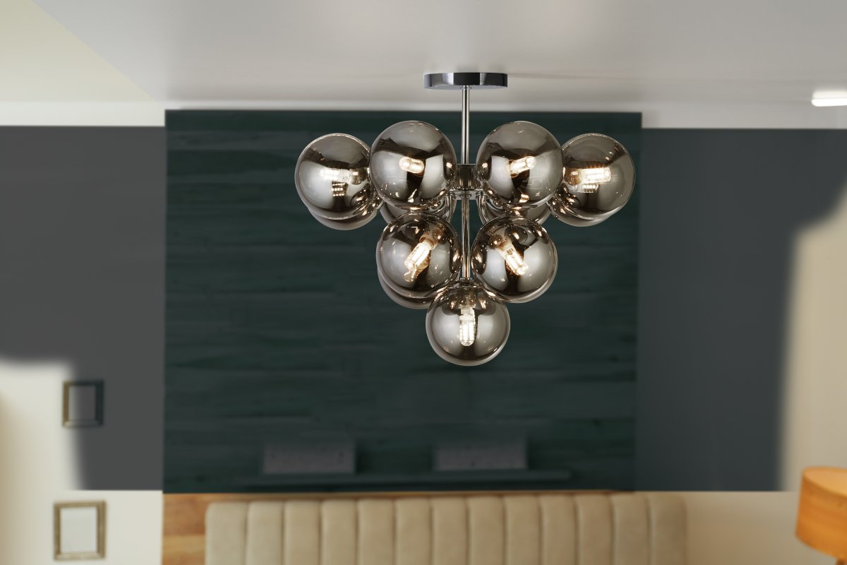 Berry Ø40 Røgfarvet plafond Fra Searchlight - Dette minimalistiske vedhæng er både stilfuldt og moderne og tilføjer elegance til ethvert rum i dit hjem.