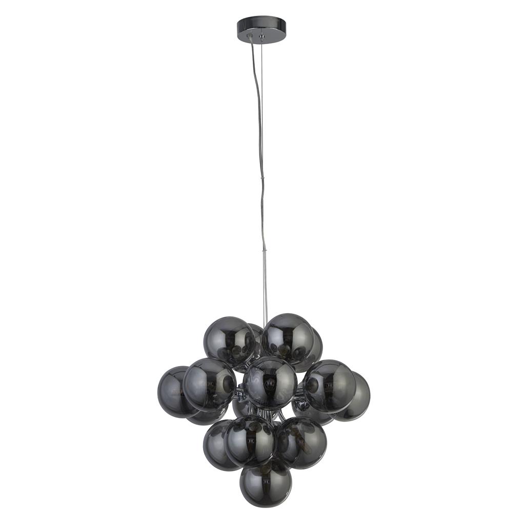 Berry Ø40 Røgfarvet loftslampe Fra Searchlight - Berry er en loftspendel, der virkelig optager plads &ndash; Med i alt 17 lyskilder omgivet af røgfarvede glaskupler i en moderne, minimalistisk stil, er den et garanteret blikfang i ethvert rum.