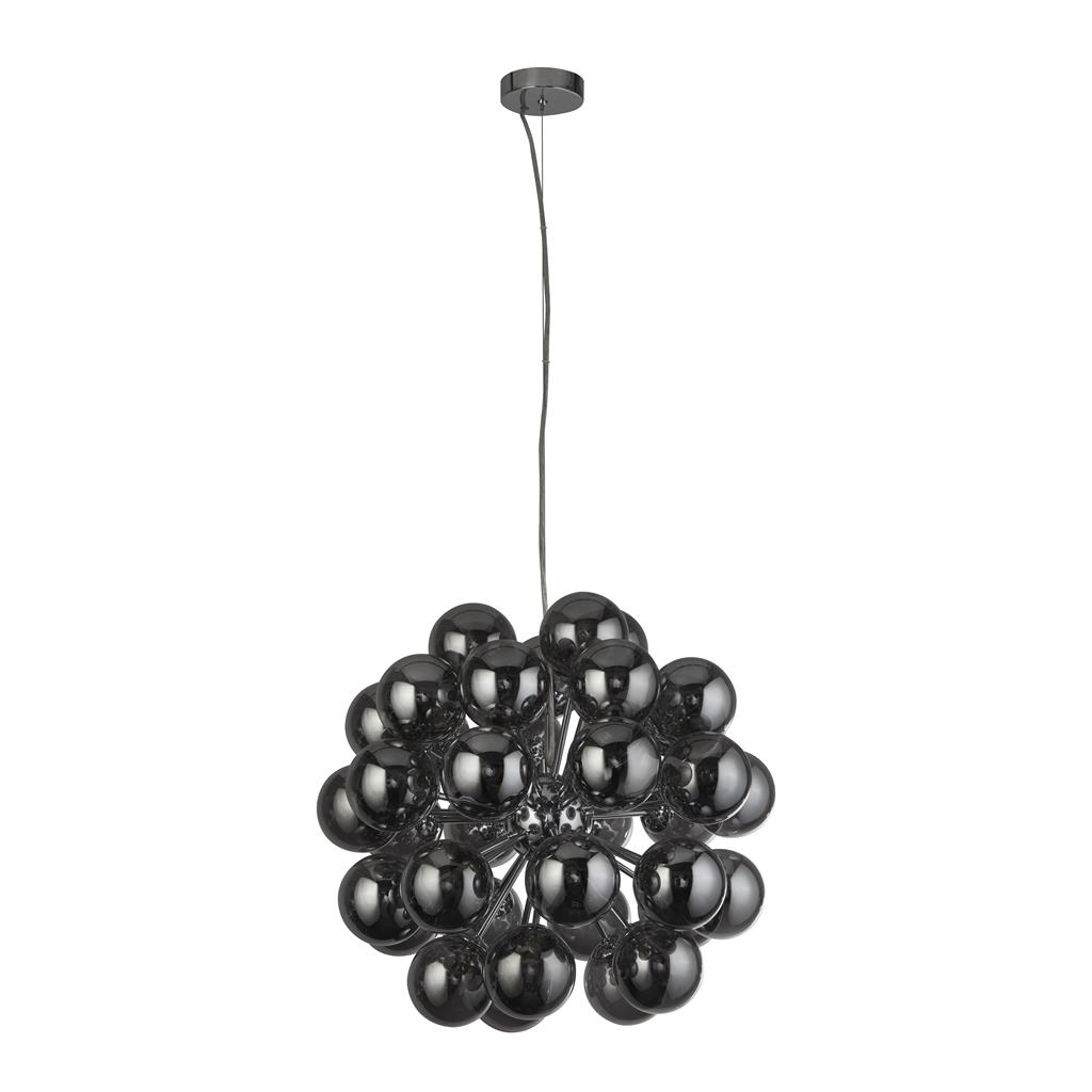 Berry Ø50 Røgfarvet loftslampe Fra Searchlight - Berry er en loftspendel, der virkelig optager plads &ndash; Med i alt 27 lyskilder omgivet af r&oslash;gfarvede glaskupler i en moderne, minimalistisk stil, er den et garanteret blikfang i ethvert rum.