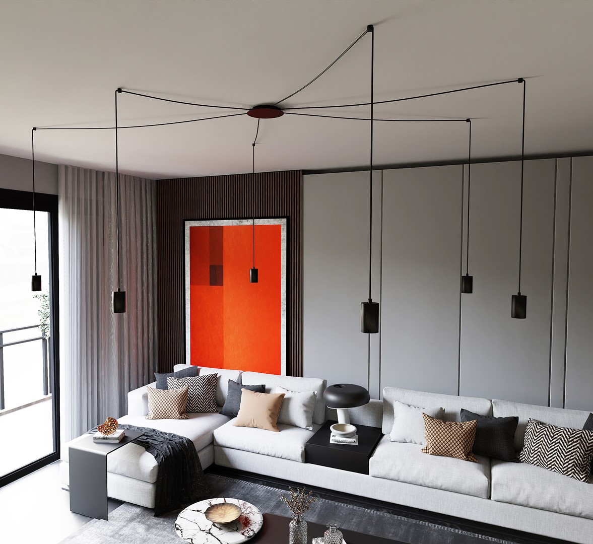 Traker 6 Sort loftslampe Fra Emibig Lighting - Traker er en loftslampe af edderkop, som takket være sine lange rør giver mange muligheder.